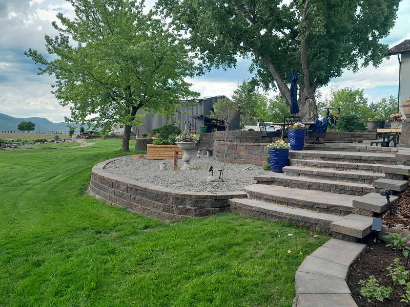 Paver stairway, paver garden bed, and paver patio hardscape installation